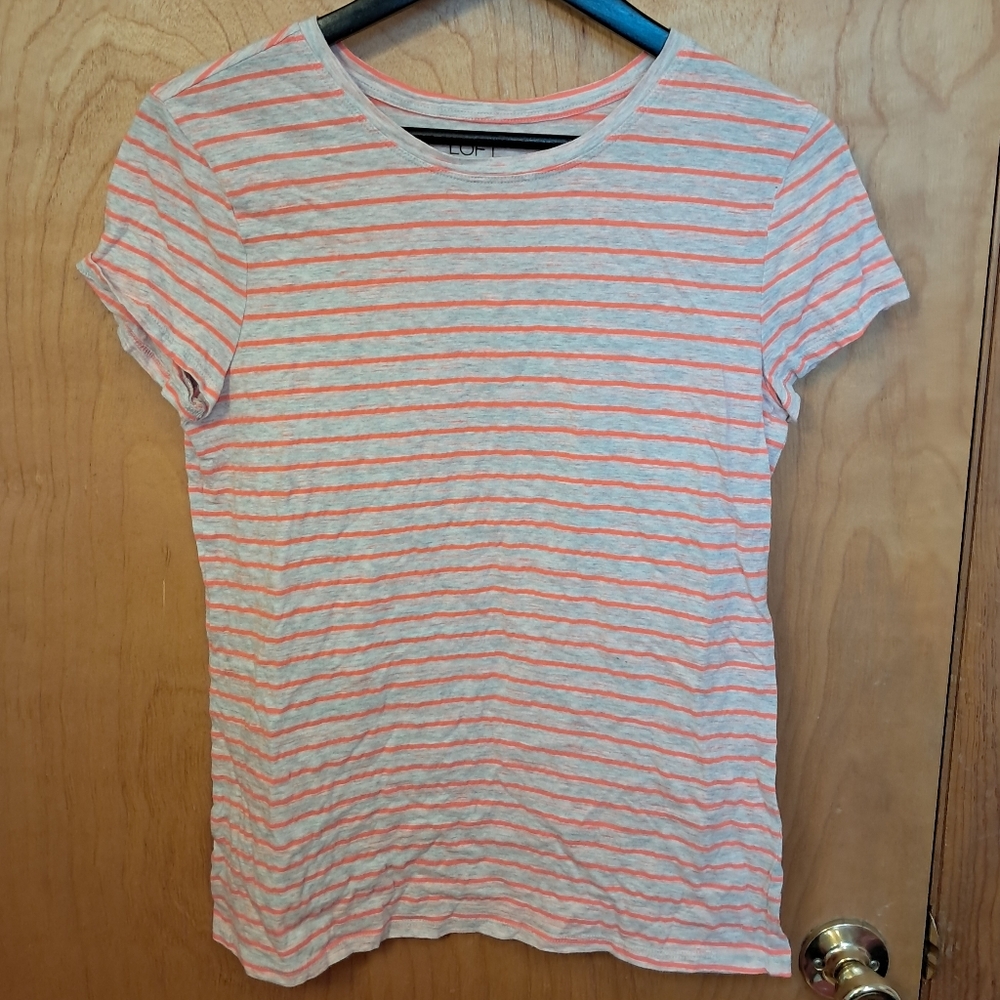 LOFT Orange and White Striped Tee